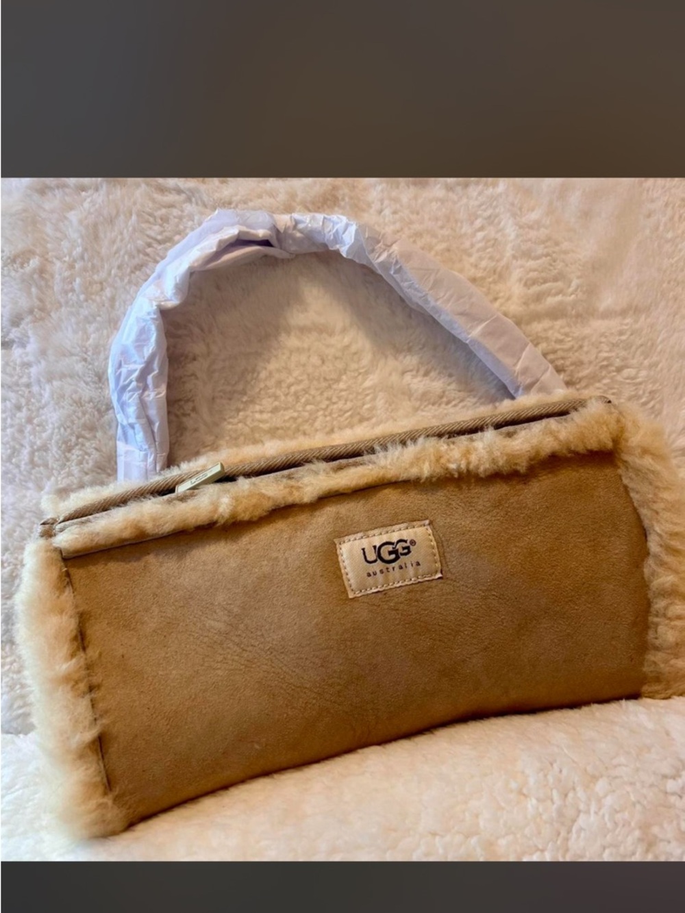 UGG Chestnut Suede Shoulder Bag with Sheepskin Trim